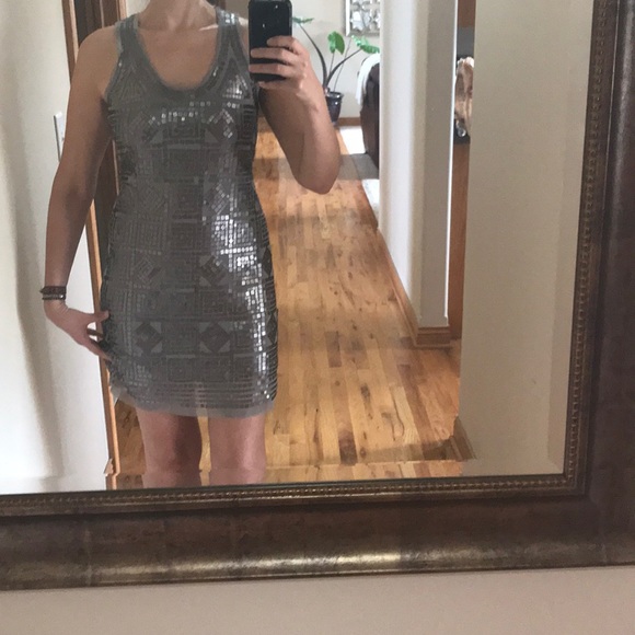 Champagne / Brushed Silver sequin mini dress | Max Studio | M | NWOT - Picture 5 of 8